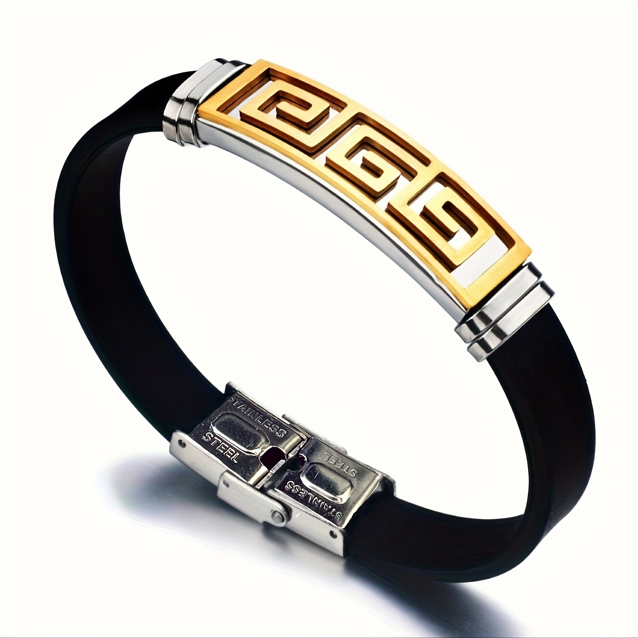 TEMU Stainless Steel Plated Silicone Bracelet Men's Bracelet Jewelry Holiday Wear Gifts