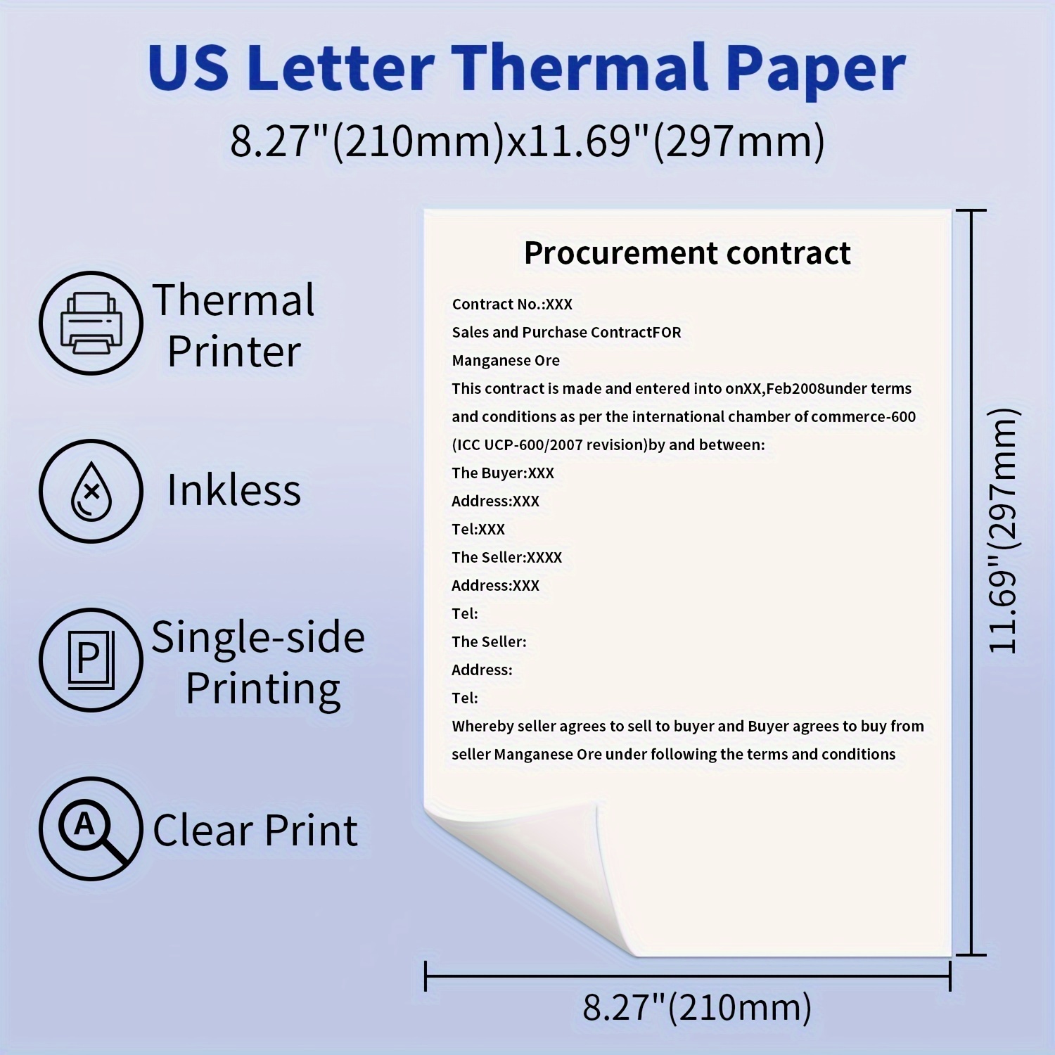 Itari US A4 Thermal Paper for M08F-A4 Portable Printer,Multipurpose Thermal  Paper for Picture, Homework,Contract, 8.27x11.6Size,200 Sheets