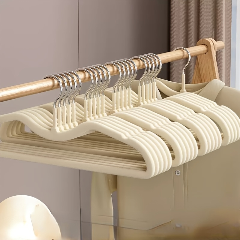 TEMU 10-pack Velvet Non-slip Hangers Space-saving Closet Organizer For Bedroom Dorm Balcony Laundry No Bump Shoulder Swivel Hook Thin Design For Home