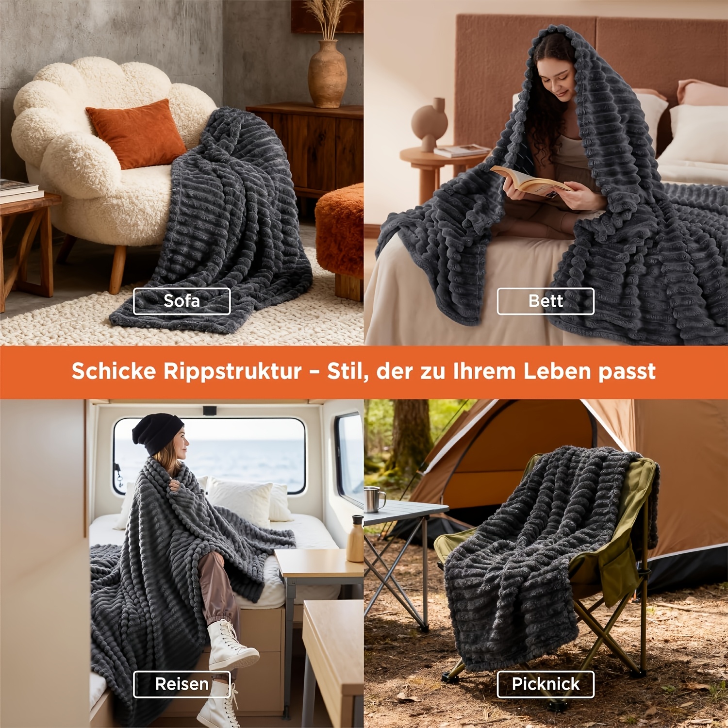Striped Luxury Bed Blanket, Soft and Comfortable