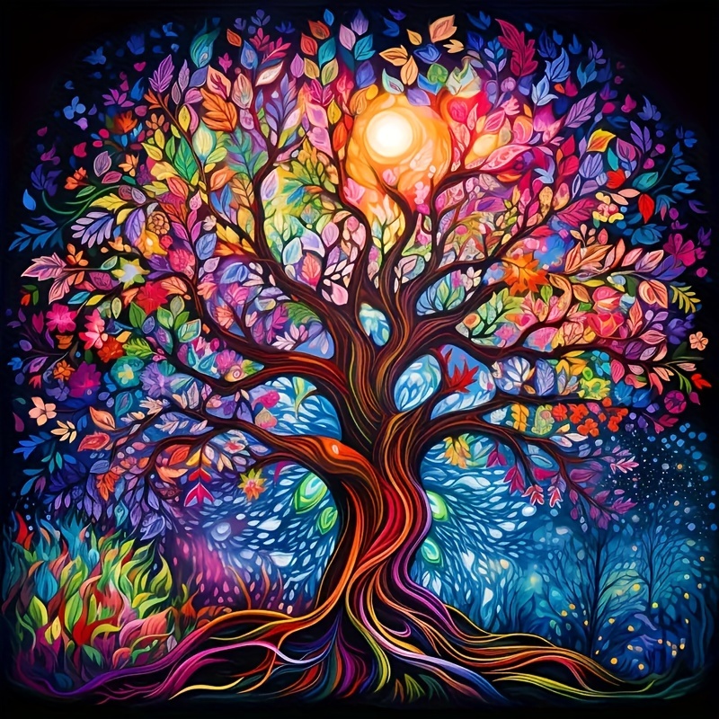

1pc Diamond Art Painting Kit - Multi-colored Landscape Tree. Suitable For Adults, And Beginners To Create Their Own Art. Full-form Gemstone Embroidery For Home And Office Decoration. Size: 30x30cm.