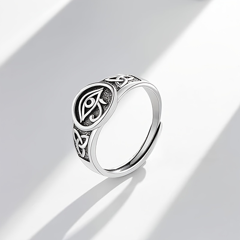 Vintage Evil Eye Adjustable Ring 925 Sterling Silver Zirconia
