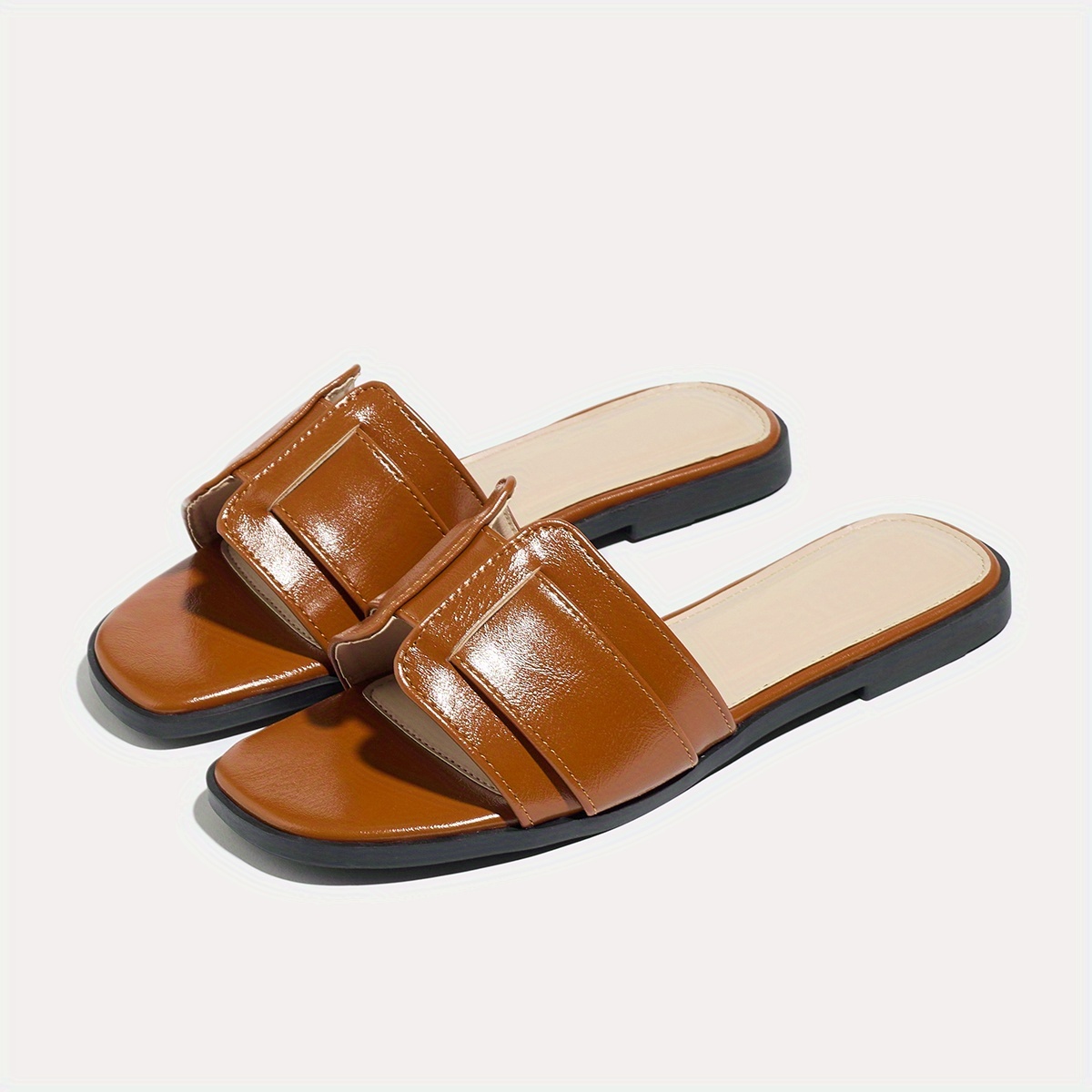 womens stylish retro minimalist square toe flat sandals women shoes details 2