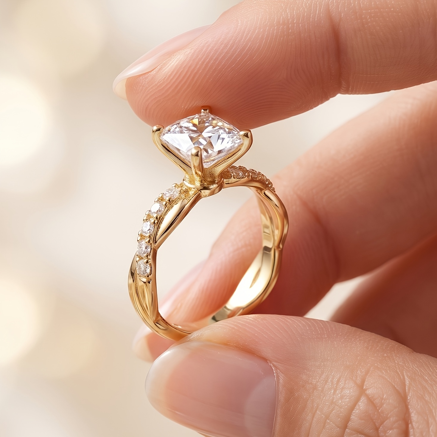TEMU Anillo de con 4 Puntas y Zirconia Sintética Cúbica, Banda Retorcida con Múltiples Piedras Brillantes de Zirconia Sintética, Joyería para