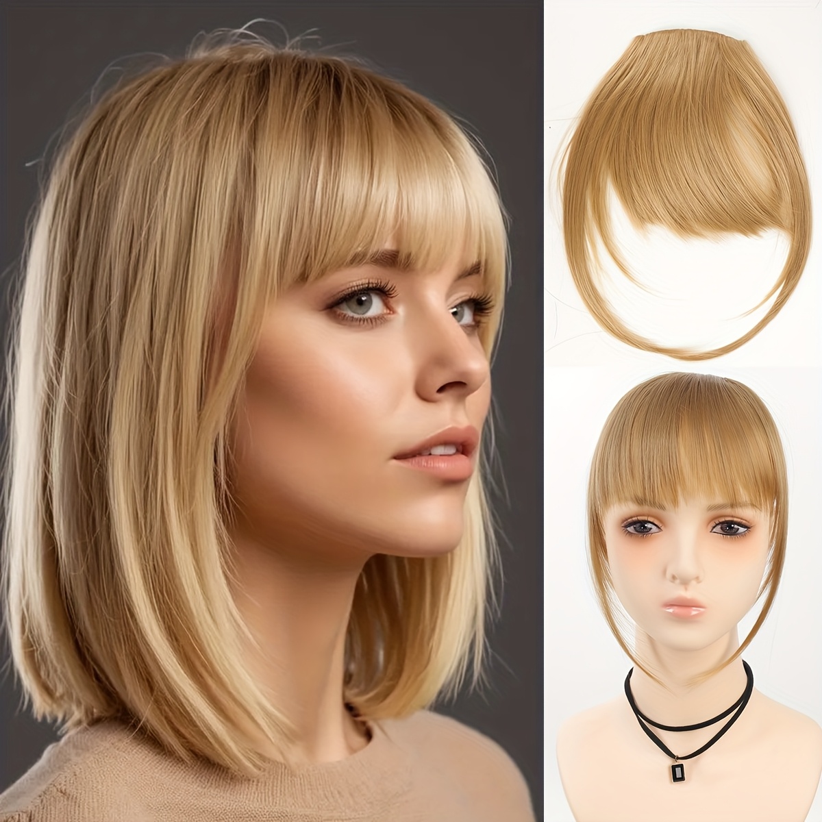 synthetic   air bangs with bb clip - straight hairpiece for women,  -in temporary hairstyle for  , kawaii hair clips, quick hair transformation,   accessory,  , daily wear accessory details 0