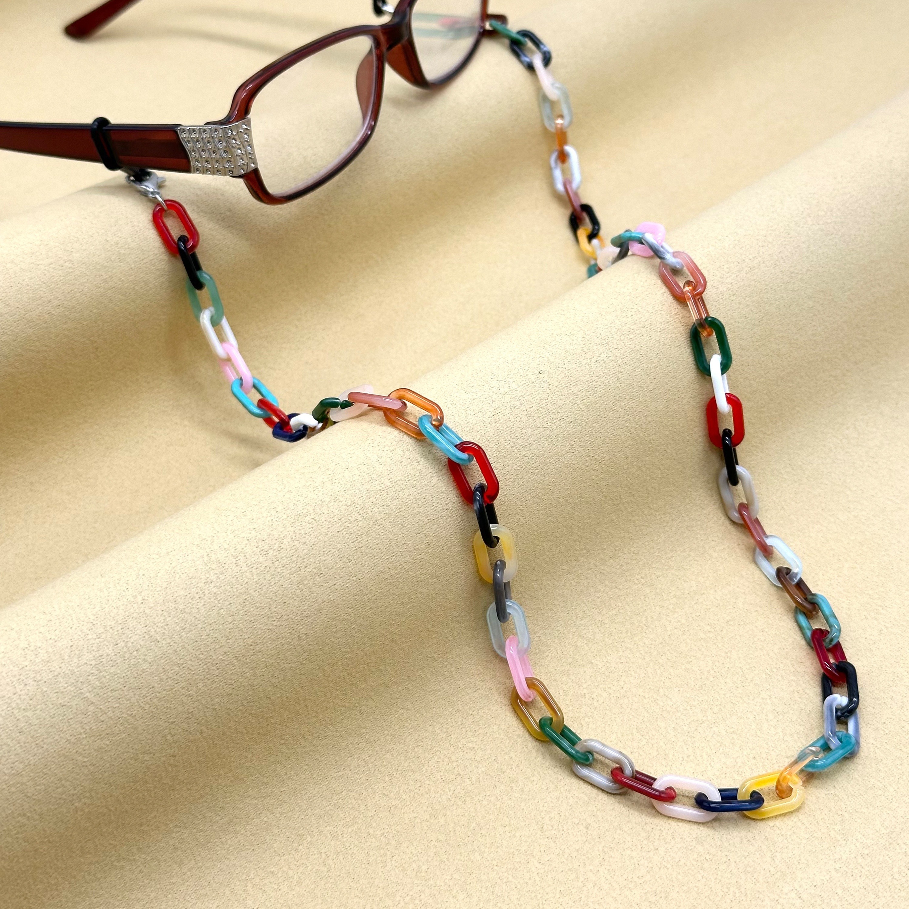 

1pc Chaîne en Résine Acrylique d'Inspiration Vintage - Multicolore, Antidérapante, Porte-Lunettes & Masque Polyvalent avec Design Bandoulière, Chaîne Bandoulière|Accessoire de Lunettes Coloré|