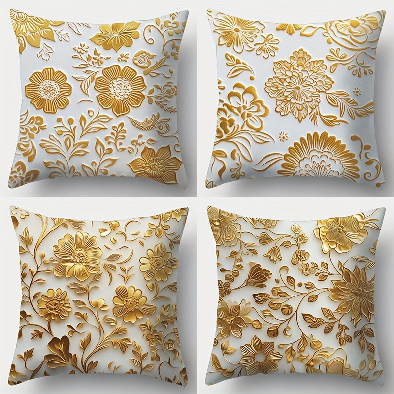 

4pcs Golden Printed Throw Pillowcase Decoration, Home Decoration, Room Decoration, Bedroom Decoration, Living Room Decoration, Car Decoration, Sofa Decoration (pillow Inserts Not Included)