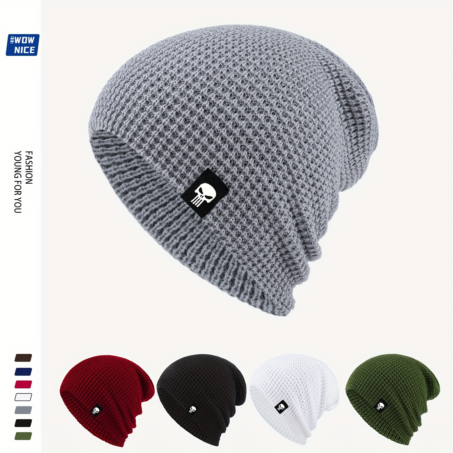 

Skull Logo Knit Beanie Hat For Men And Women, Outdoor Sport Casual Pullover Cap, Breathable Stretch Knitted Beanie, Unisex Solid Color, Hand Wash Or , Fashion Accessory For Ladies