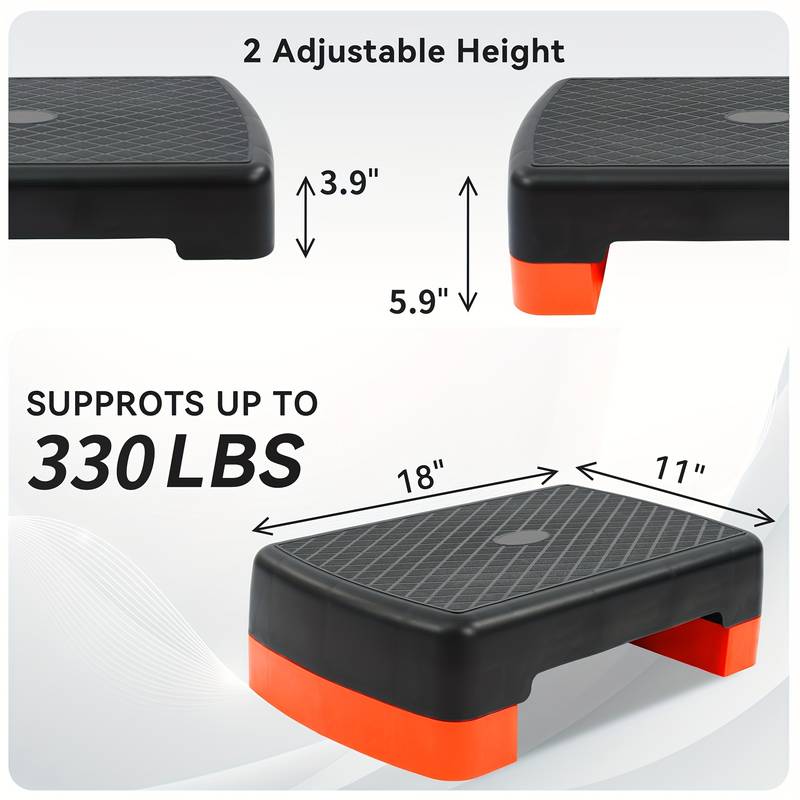 Fitvids 18" Adjustable Aerobic Stepper Platform With 2 Risers - Portable Step Trainer For Home Workouts, Max Load 440 Lbs
