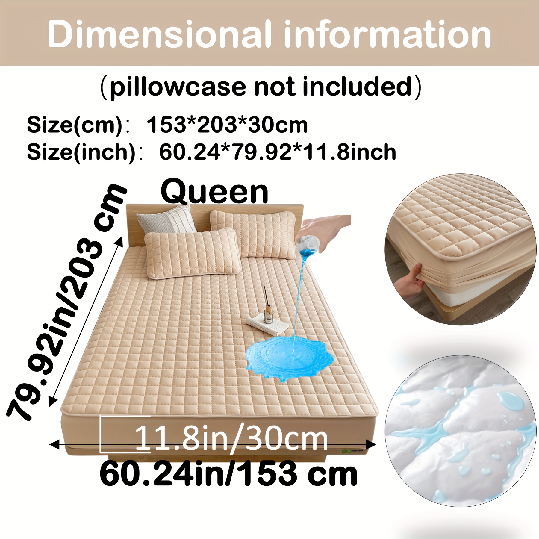 TEMU 1pc Quilted Waterproof Mattress Protector (without Pillow And Core), Soft Comfortable Solid Color Bedding Mattress Cover, For Bedroom, Guest Room, With Deep Pocket, Fitted Bed Sheet Only