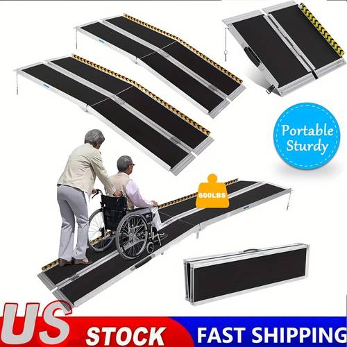 2ft 10ft portable wheelchair ramp non skid aluminum handicap ramps with handle 29 wide 600lbs capacity wheel chair ramp scooter ramps for home steps stairs entry threshold doorways