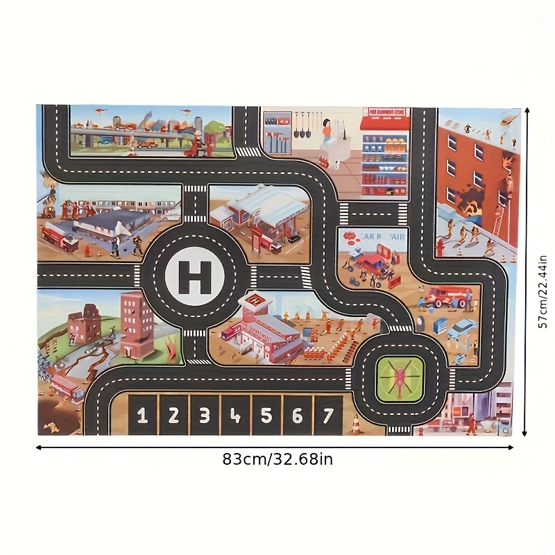 TEMU Tapis de jeu 1 pièce Circulation - Garage - Carte routière interactive pour enfants, outil éducatif, décoration de chambre, pour anniversaire,