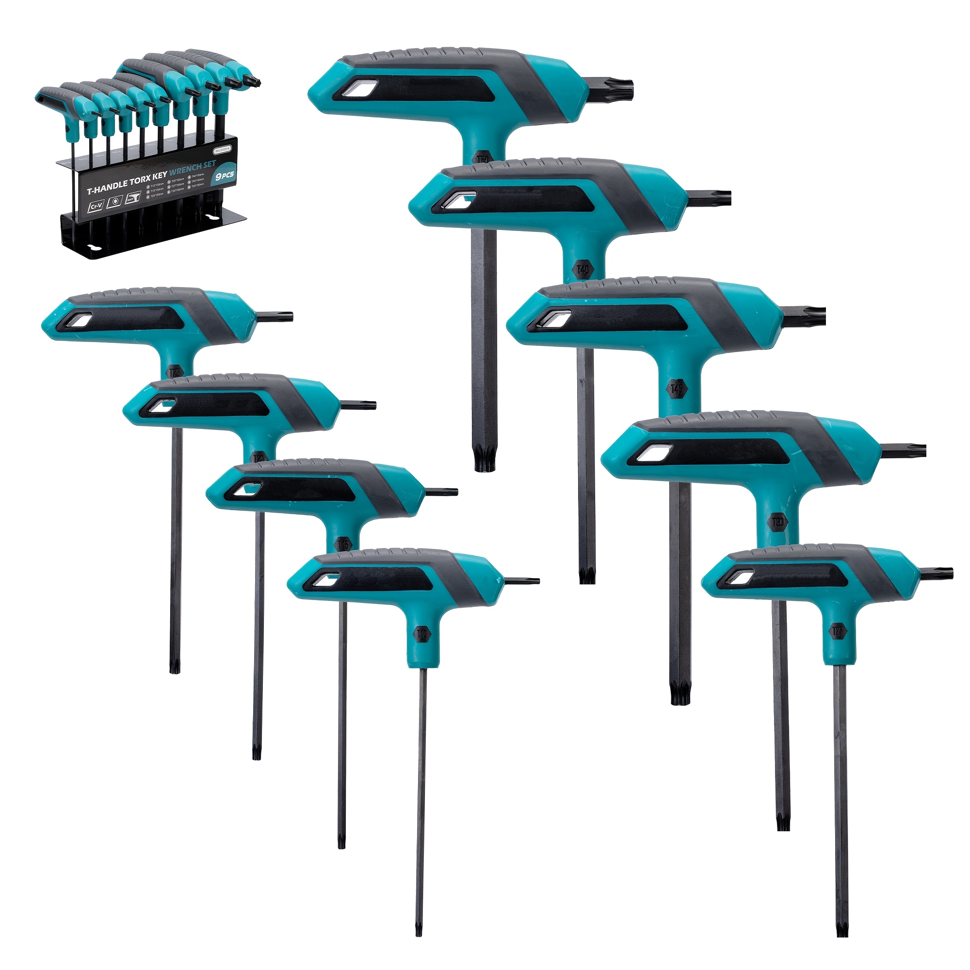 TEMU 9pcs T-handle Torx Wrench Set, T10-t50 Star Wrenches With Dual-ended Two-tip Design For , Ideal For Automotive Repair, Bike Maintenance,