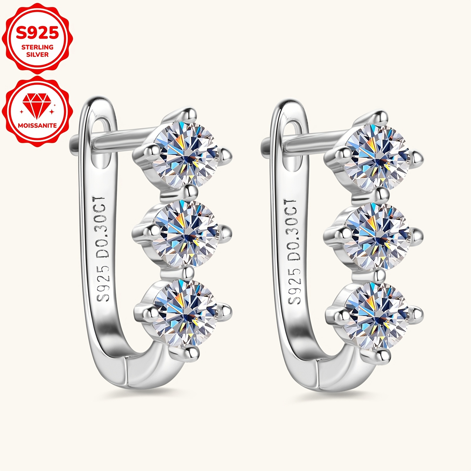 

1 Paire d'élégantes boucles d'oreilles créoles en argent sterling 925 avec moissanite, plaqué or 14 carats, moissanite synthétique, pour tous , mariage, , pierre de d'avril, cadeau de Noël