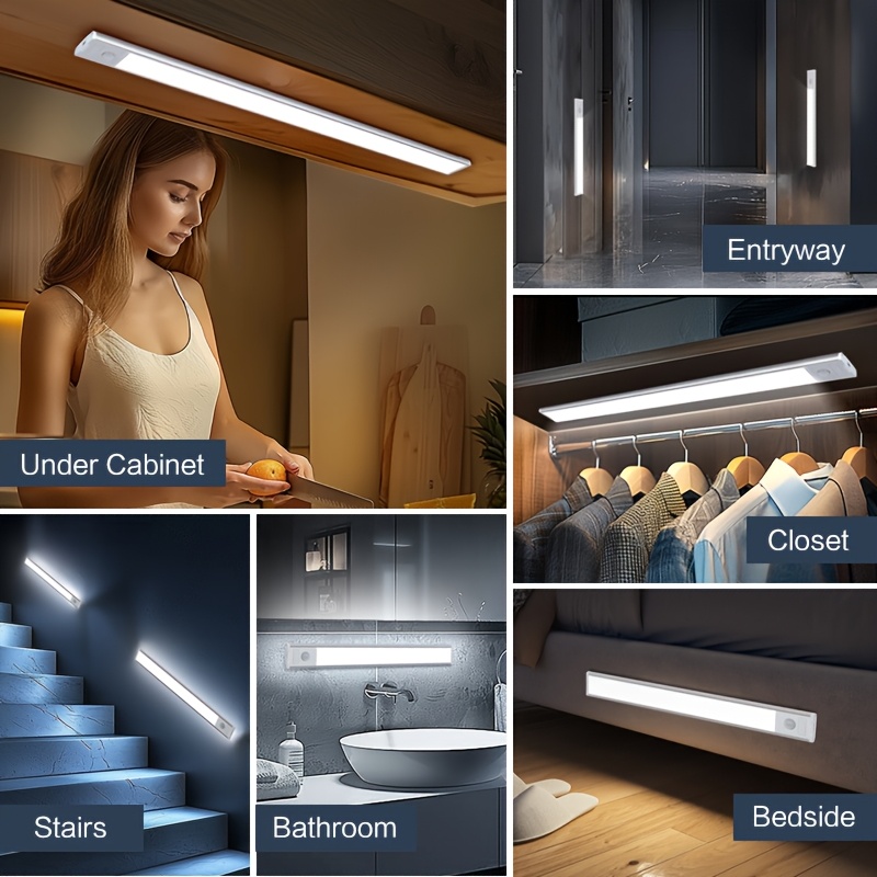 4pcs LED Motion Sensor Cabinet Light, USB Rechargeable