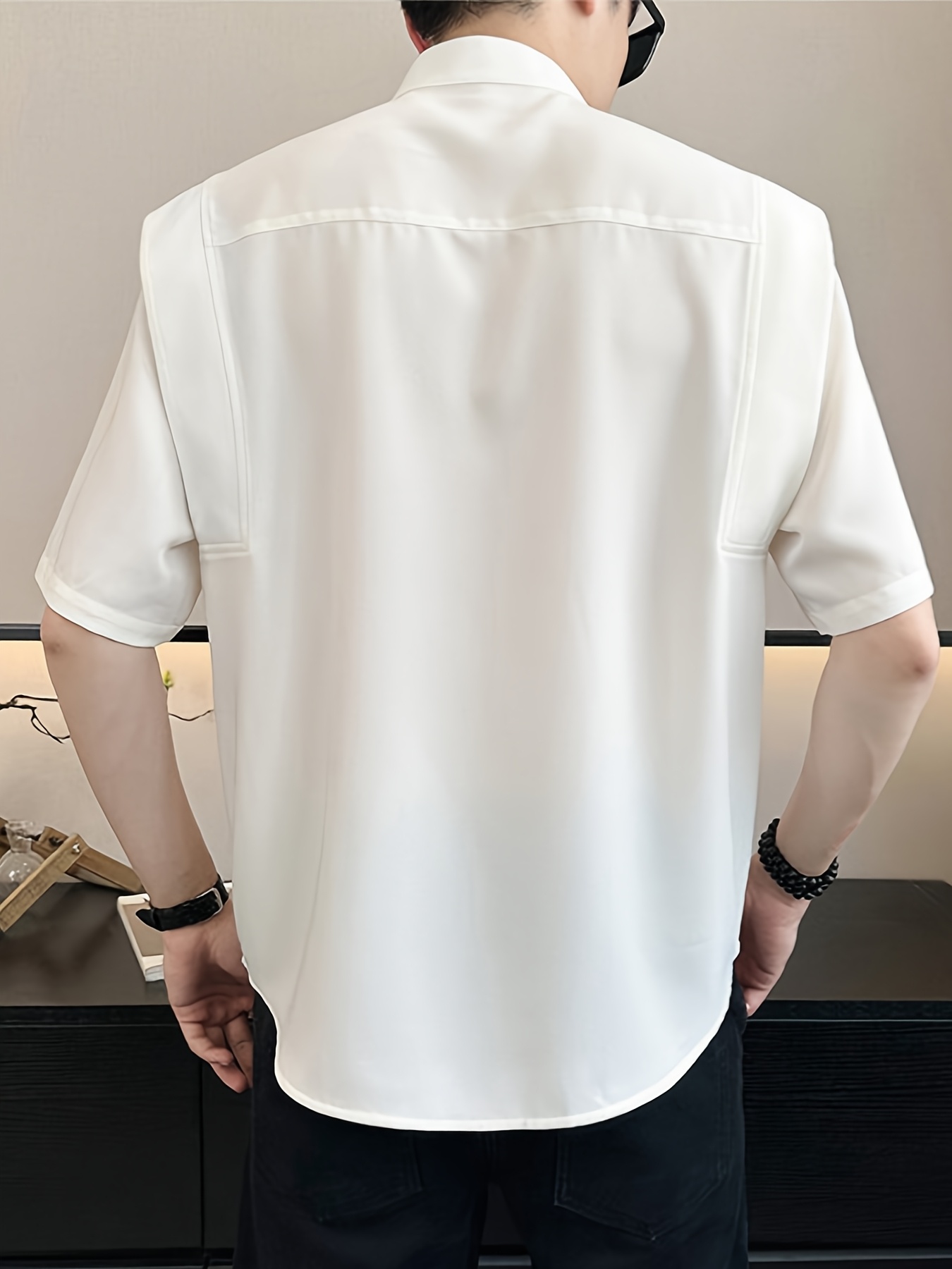 Men'S Vintage-Inspired Breathable Short Sleeve Shirt with Stand Collar & Zipper Front - Lightweight Casual Summer Blazer for Casual Attire, Black Pants & Accessories, Vintage Shirt