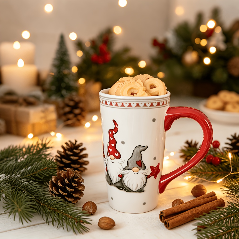 TEMU Taza navideña de gran capacidad de 550 ml con relieve, taza de agua con lindo diseño de Papá Noel, diseño multiusos, taza decorativa de festivo,