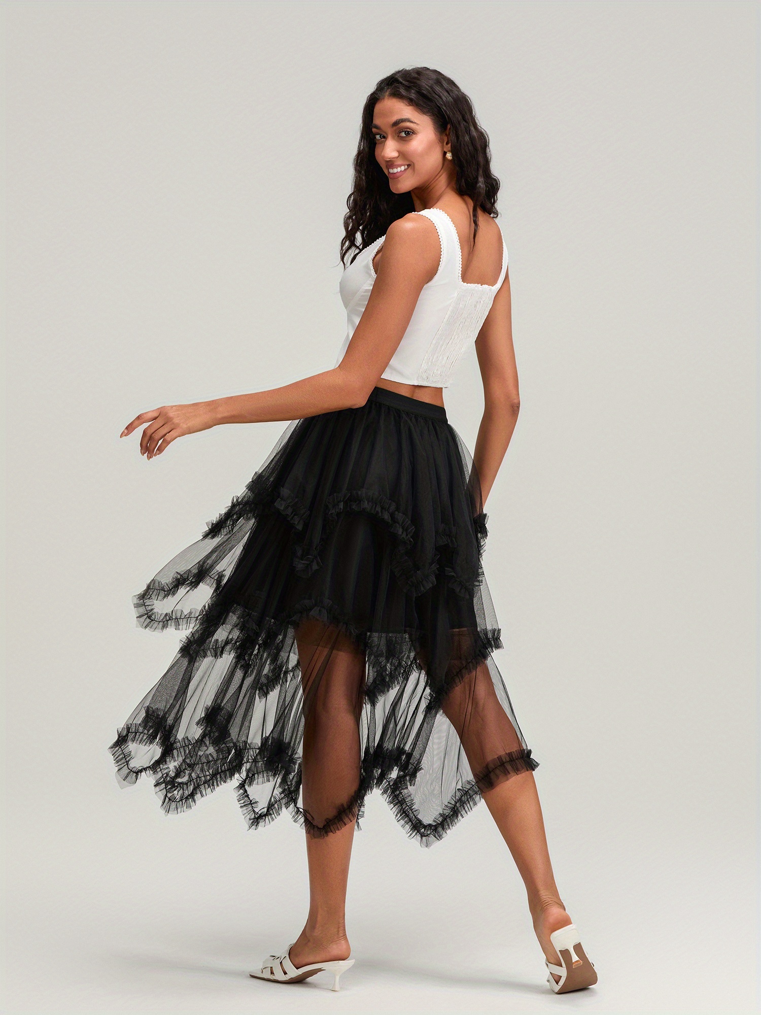 elegant women s high waist tulle midi skirt - Temu