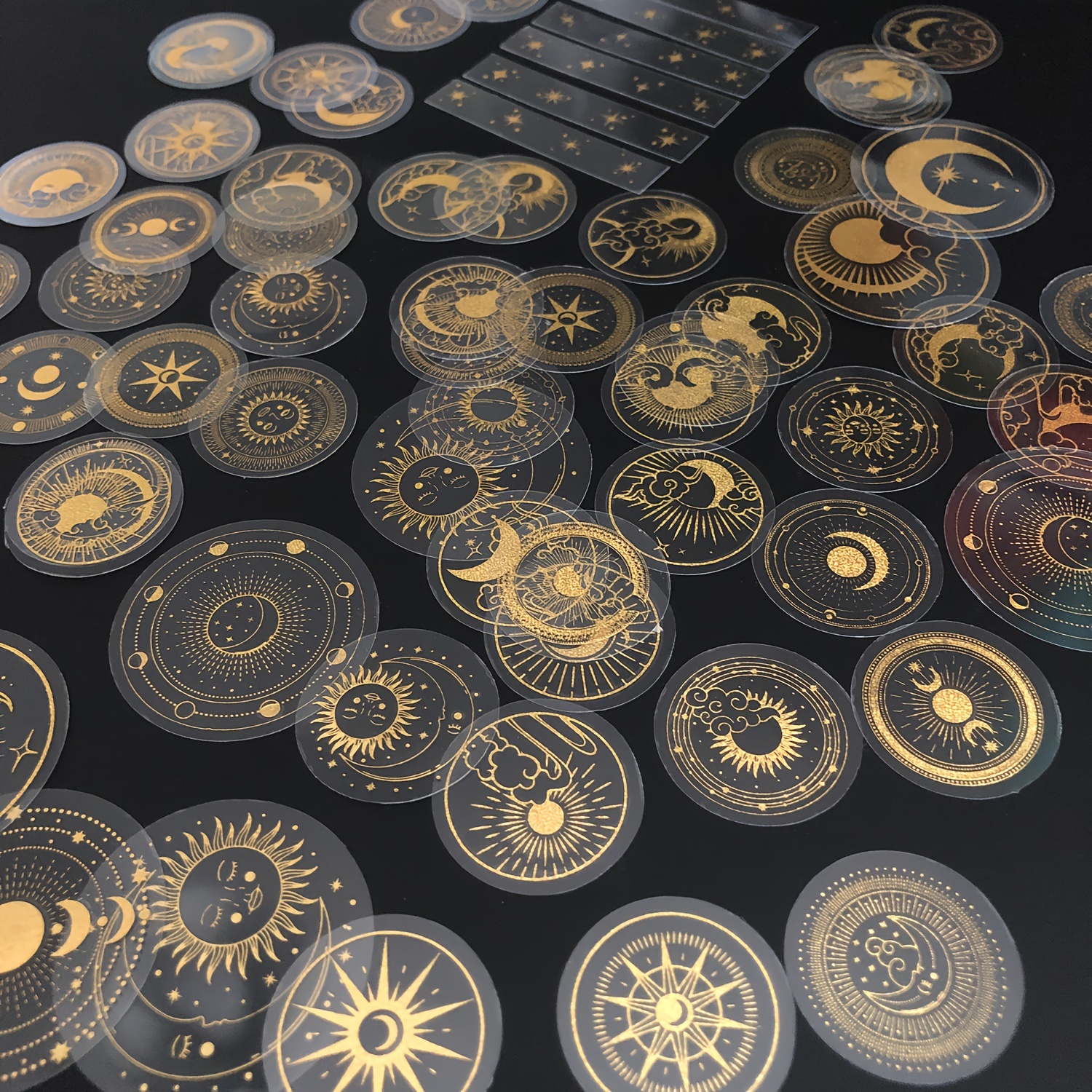 Image of 70pcs Transparent , Golden And Laser Silvery Pet Self-adhesive Diy Material Moon;sun;stars For Dotted Journal By Bujo