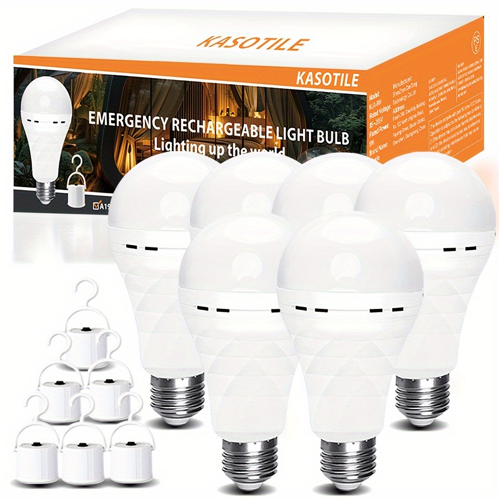 

2/4/6pcs Kasotile A19 Rechargeable Bulbs For Power Outage Emergency, Led Bulbs With 60 Watt , Self-charging Bulbs With 1200mah Battery Backup, Suitable For Daily And Emergency Use