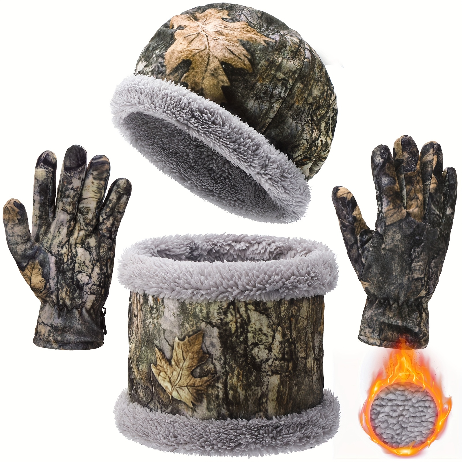 

Set Of 3 Camouflage Hunting Neck Gaiter Beanie Hat And Gloves For Men Women Fleece Hunting Accessories For Duck Deer Hunting Cold Weather Outdoors