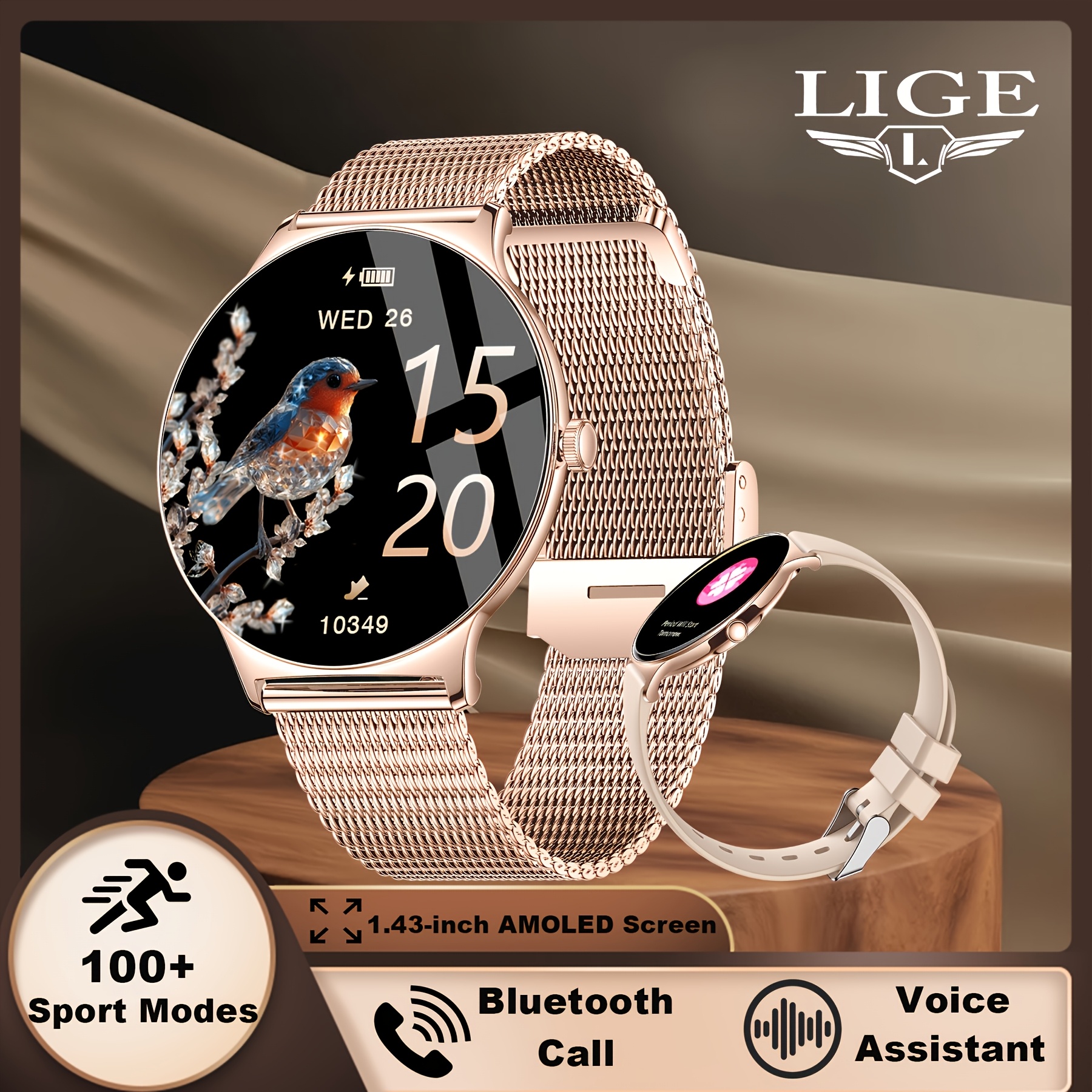 TEMU Smartwatch LIGE progettati per donne con touchscreen AMOLED da 1,43 pollici, capaci di effettuare e ricevere chiamate, un fitness smartwatch con