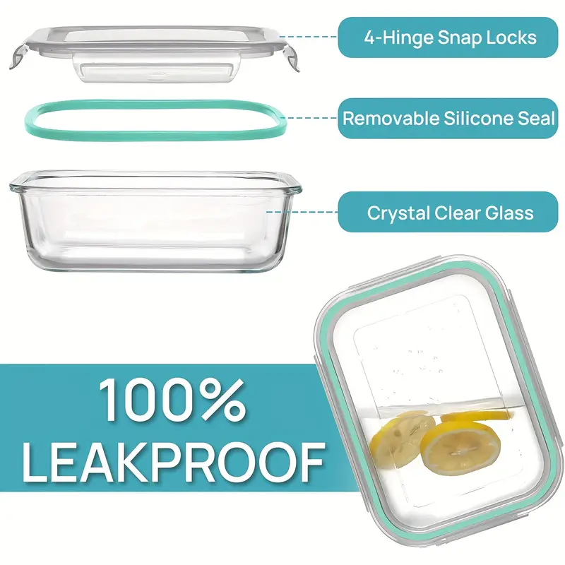 10 glass food storage containers pre meal preparation sealed bento boxes leak proof lock lids microwave ovens lunch boxes ovens refrigerators and dishwashers bpa free containing five cleaning sponges Product details 6