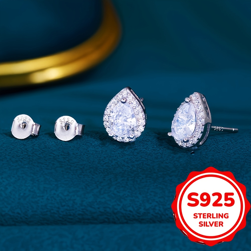 925 Sterling Silver Water Drop Zirconia Stud Earrings