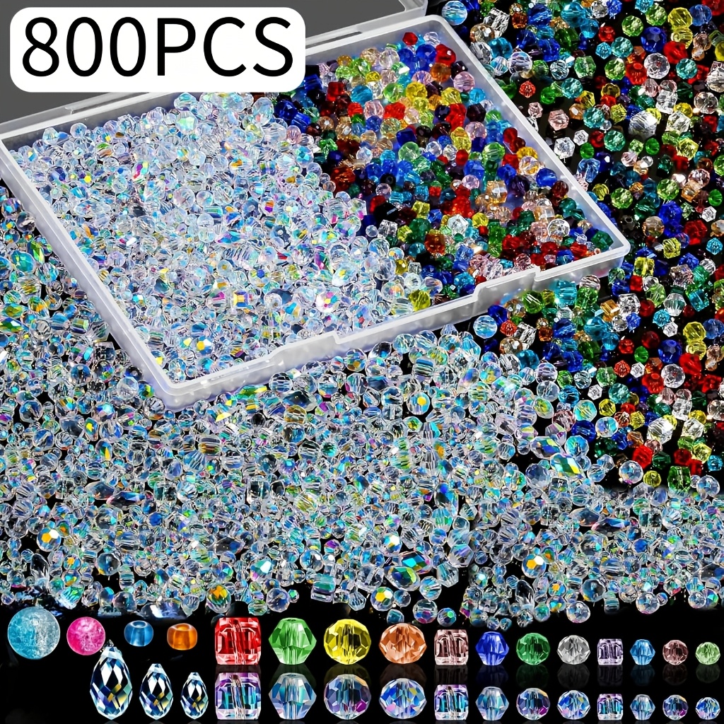 TEMU Ensemble de perles en verre mélangées 400/660/800/1060 pièces, couleurs, et tailles variées, perles style cristal pour la fabrication de bijoux.