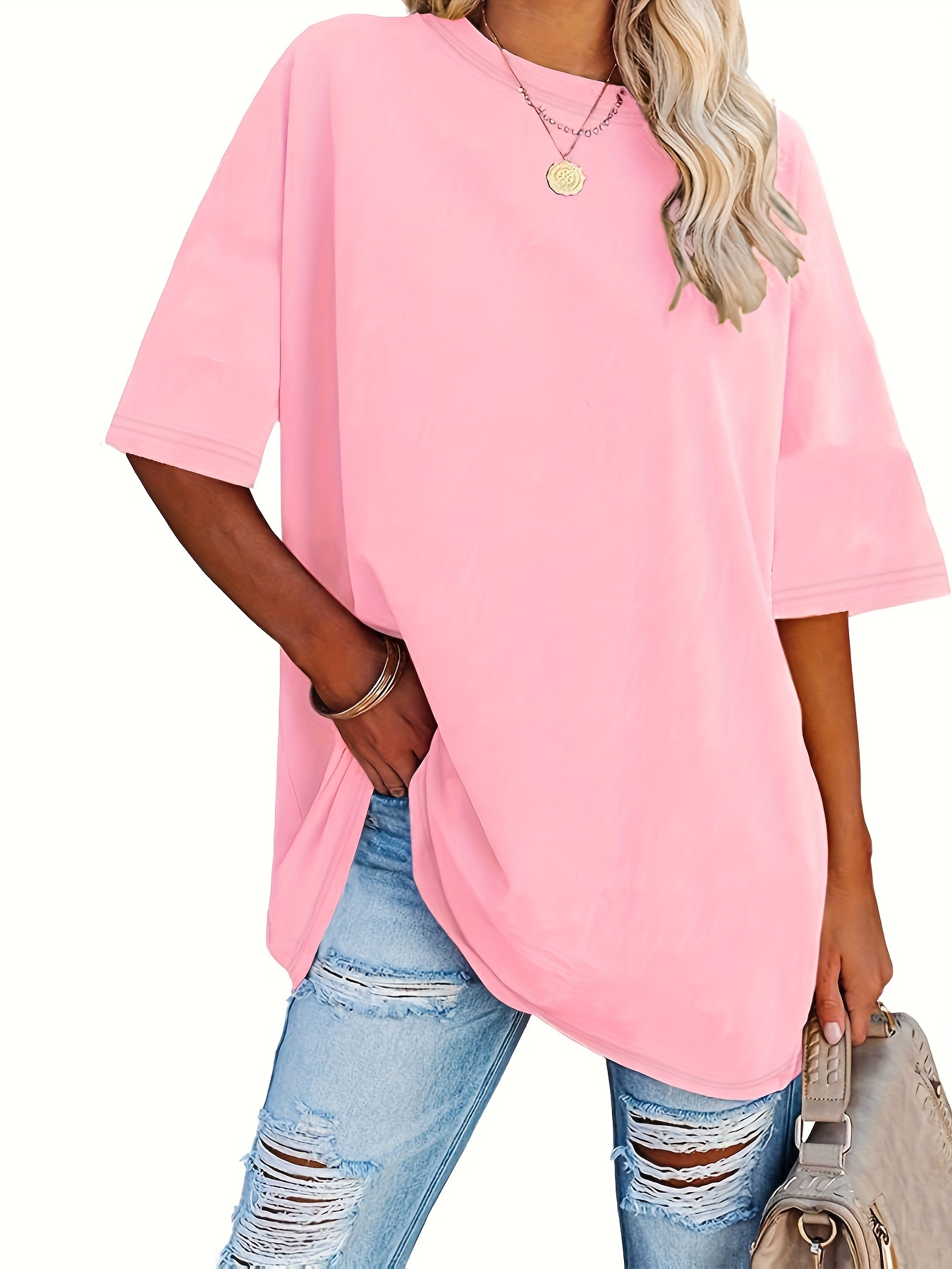 Plus Size Solid Simple T-Shirt, Casual Crew Neck Short Sleeve T-Shirt, Women's Plus Size?Clothing