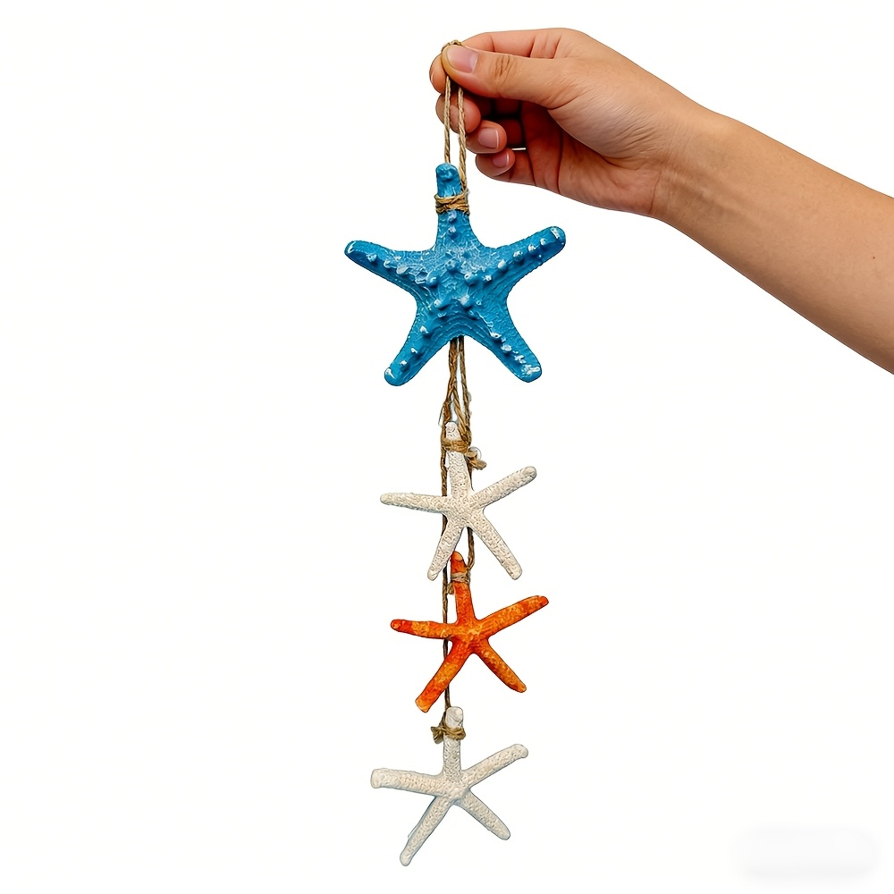 TEMU 1pc Handmade Nautical Starfish Wall Hanging Decor - Mediterranean Resin Sea Garland With Suitable For For Home, Beach Themed Wall Art For Living