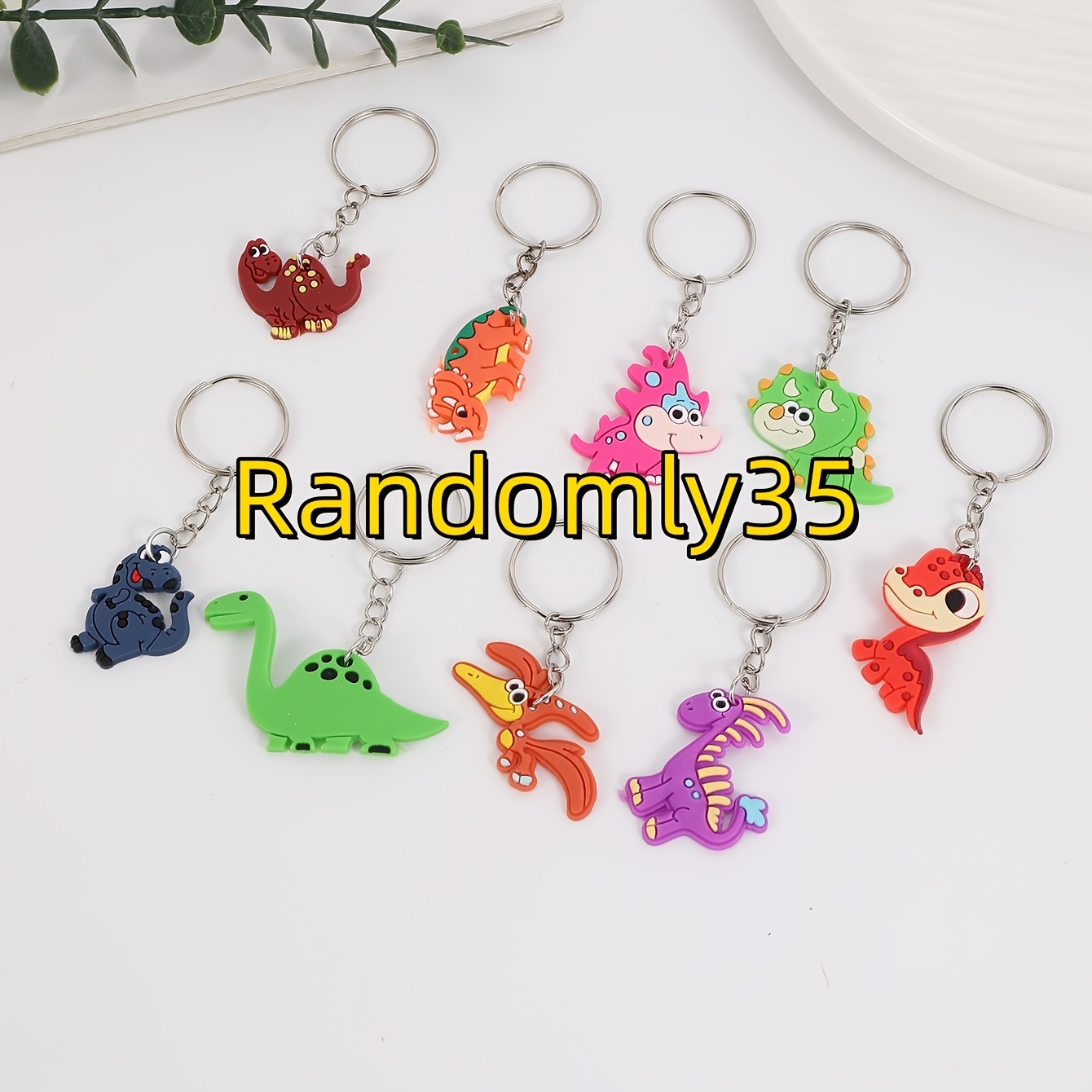 35 Assorted Cartoon Dinosaur Keychains For Bags, Featuring Random Anime Designs, Irregular Styles, And Flat Keychain Additions