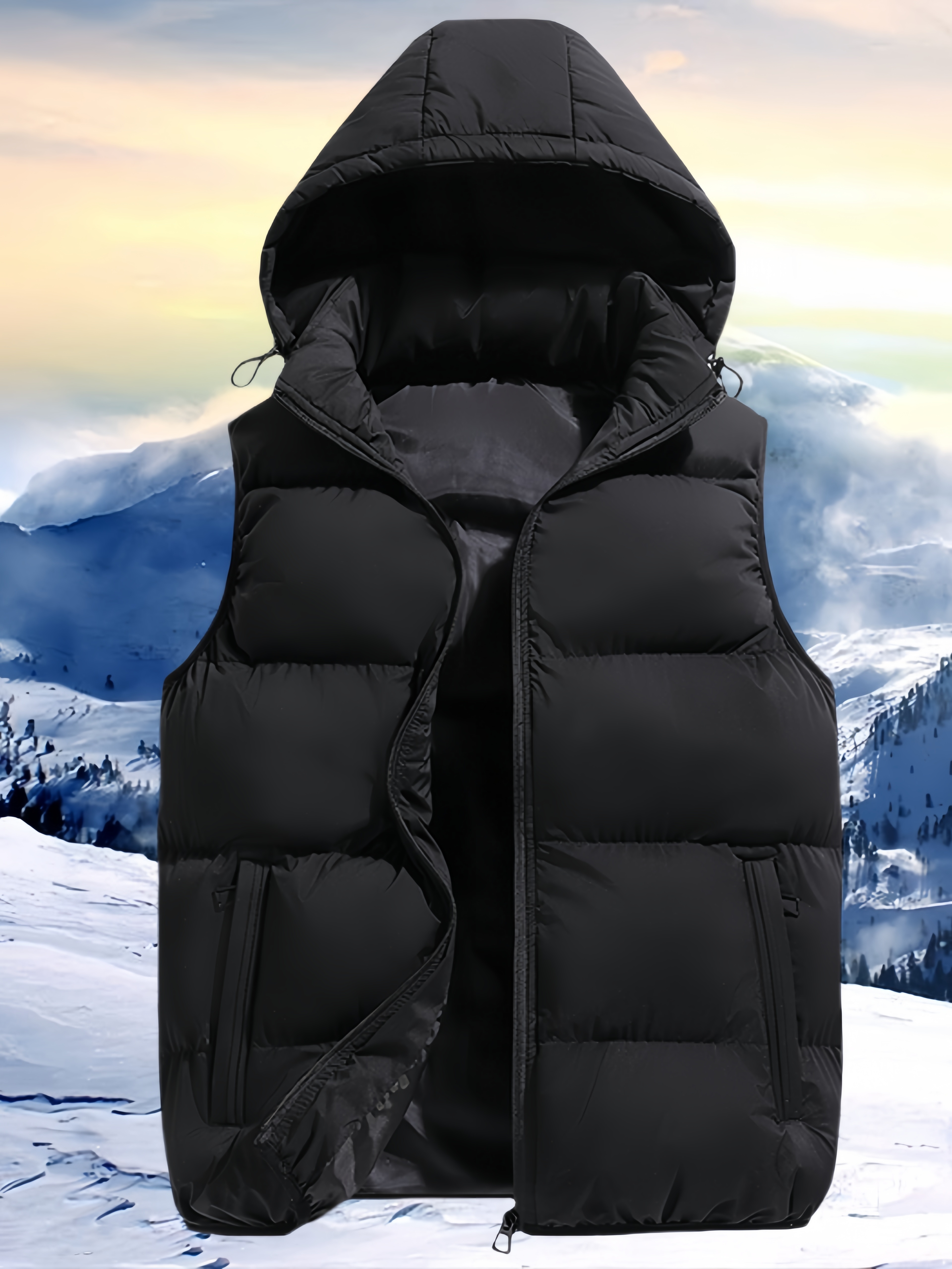 Hooded Vest Jacket Sleeveless Winter Jacket Mens *'s Block Hooded