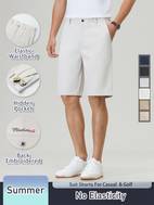 mens solid color golf shorts with elastic waistband hidden pocket embroidered design summer casual wear for outdoor activities