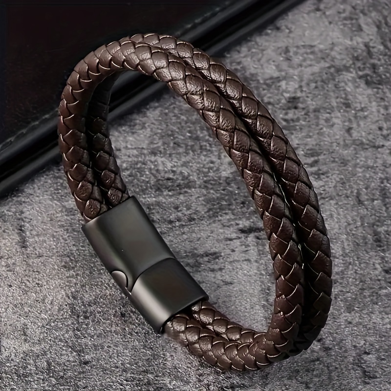 

1pc Classic Brown Pu Leather Bracelet, Metal Magnetic Clasp Fashion Jewelry, Gift For Men