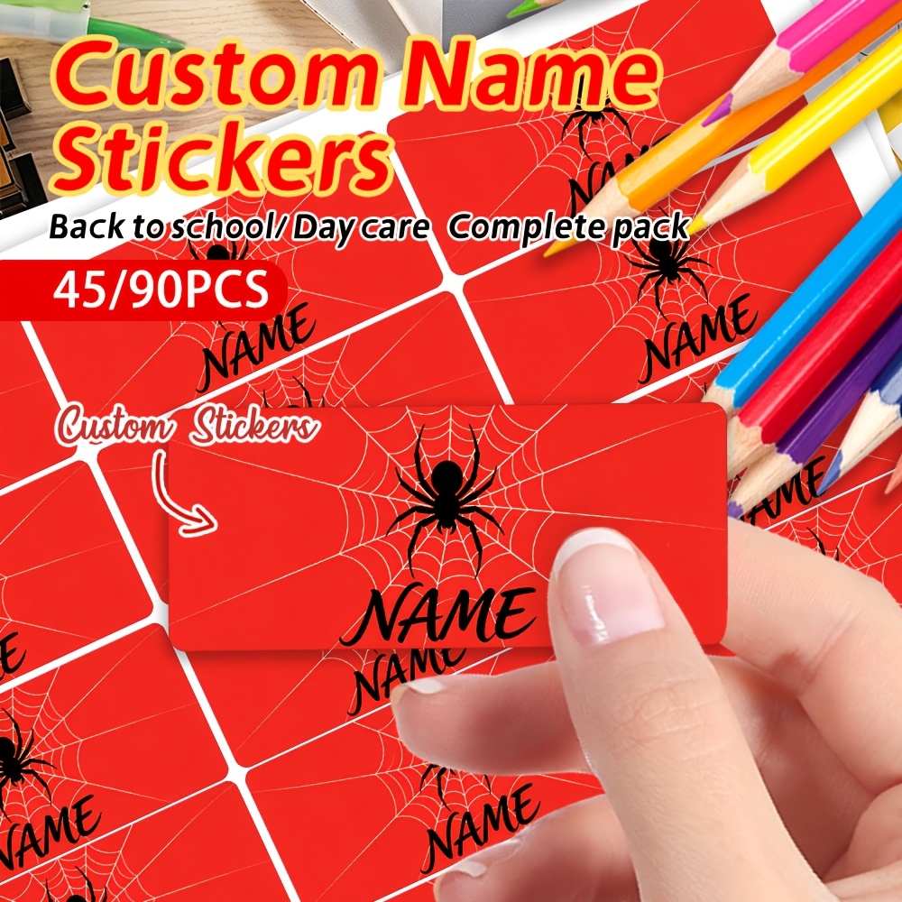 TEMU 45/90pcs Personalized Custom Stationery Label Stickers, Red Background With And Web Design, Custom Name Stickers, Back-to-school High Quality