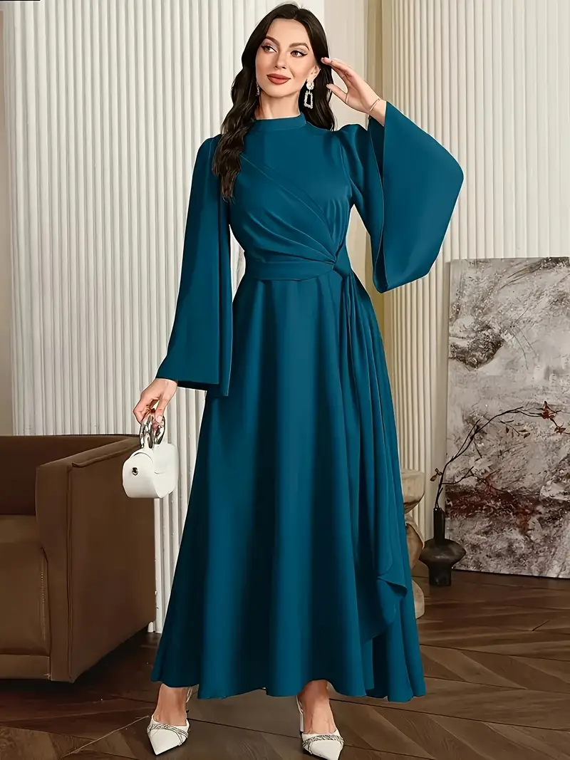 muslim evening dresses with sleeves Customized(can Not Refund) Elegant Teal Long Sleeve Muslim Formal Dresses 2023 A Line Tulle Lace Beaded Arabic Prom Evening Gowns For Women Robe