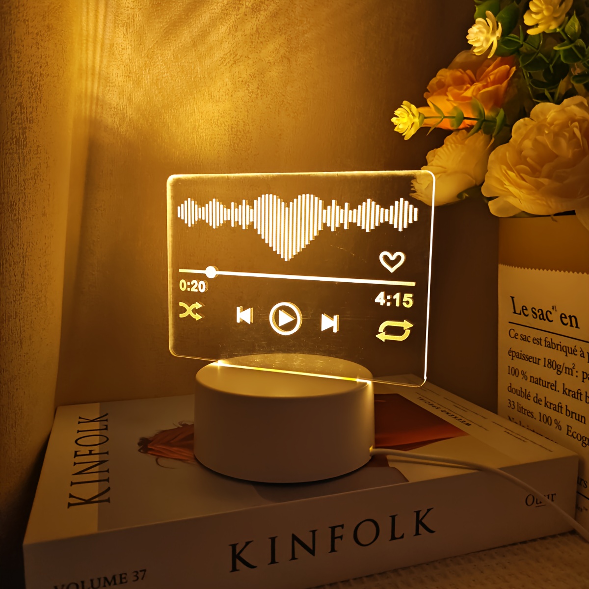 1pc Lámpara Nocturna 3D con Reproductor de Música, Control por Interruptor, Alimentación USB, Iluminación Monocromática Cálida, Ideal para Decorar Dormitorios, Estudios, Salas y Otros Espacios. Regalo Perfecto de Cumpleaños o Fiestas para Familiares y Amigos