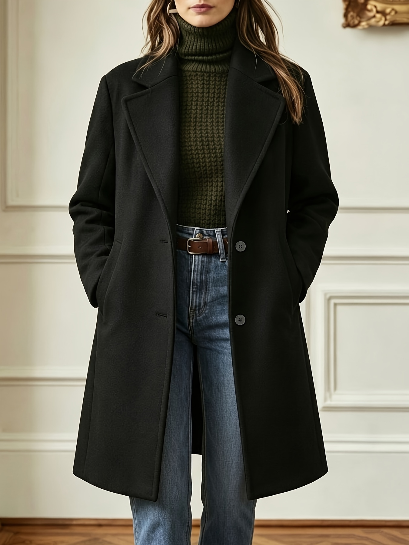 Women's Plus Size Mid-Length Lapel Coat