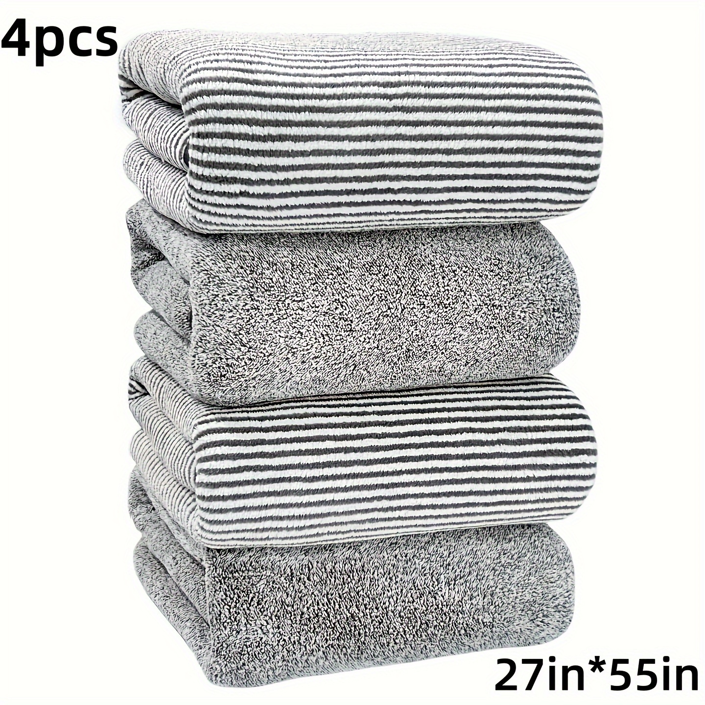 

4-piece Ultra-soft Microfiber Bath Towel Set - Starry Stripe Design, Super Absorbent & Quick-dry, Perfect For Bathroom Essentials Bath Towels Towel Holder For Bathroom