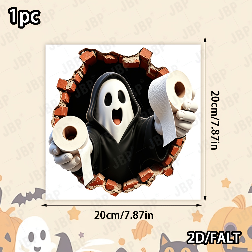 TEMU 2d Flat - 2d Flat - 2d Flat Cracked-brick Halloween Holding Toilet Paper Toilet Sticker, Fun Novelty Halloween Bathroom Decal, Self-adhesive Pvc