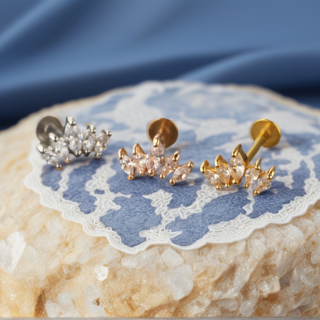 Women's 2D Flat Flower Cartilage Earring with Zircon Inlay