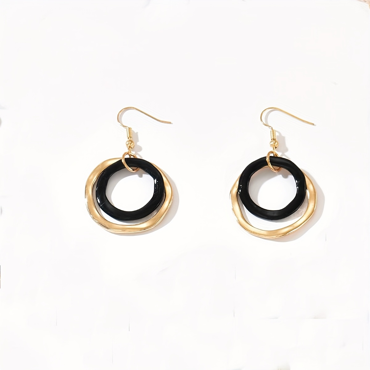 E-shop 1 Paar Elegante Damen Ohrhänger | Geometrisches Hohles Kreis Design in Gold und Schwarz, und Einfach, Geeignet für , Pendeln, Urlaub und