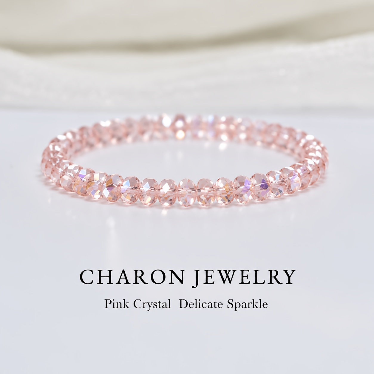 TEMU Bracciale da 1 pezzo con perline sfaccettate scintillanti rosa chiaro, per appuntamenti, foto e abbigliamento casual, bracciale decorativo da ,