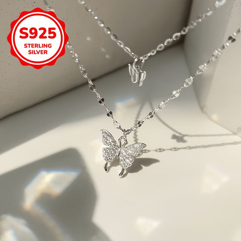Women's 925 Silver Double-Layer Butterfly Clavicle Chain Necklace