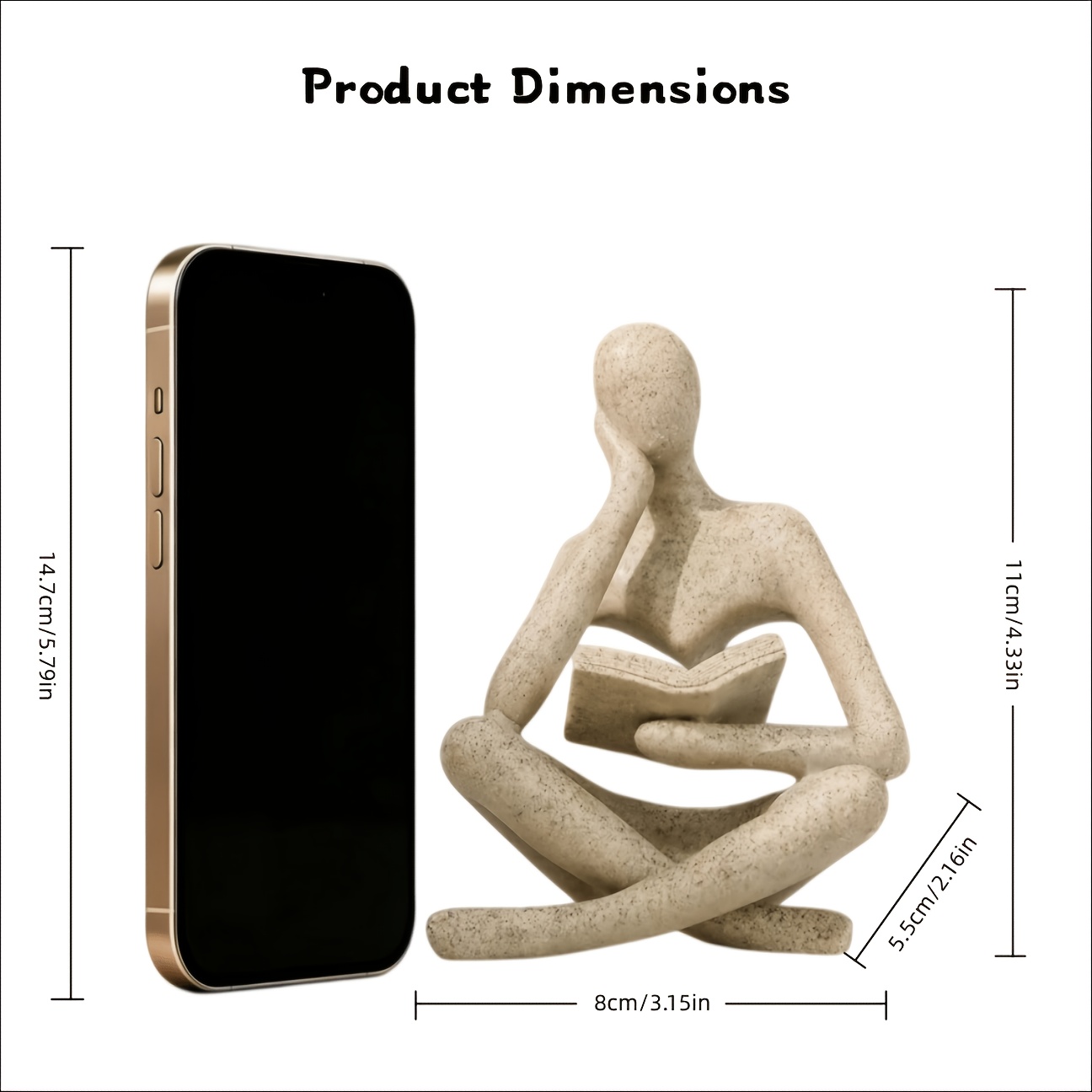 TEMU 1pc Resin Abstract Reader Figurine With Sandstone Texture, On Desktop, Bookshelf And Countertop, Vibe To Indoor Space And Serve As Nice Present