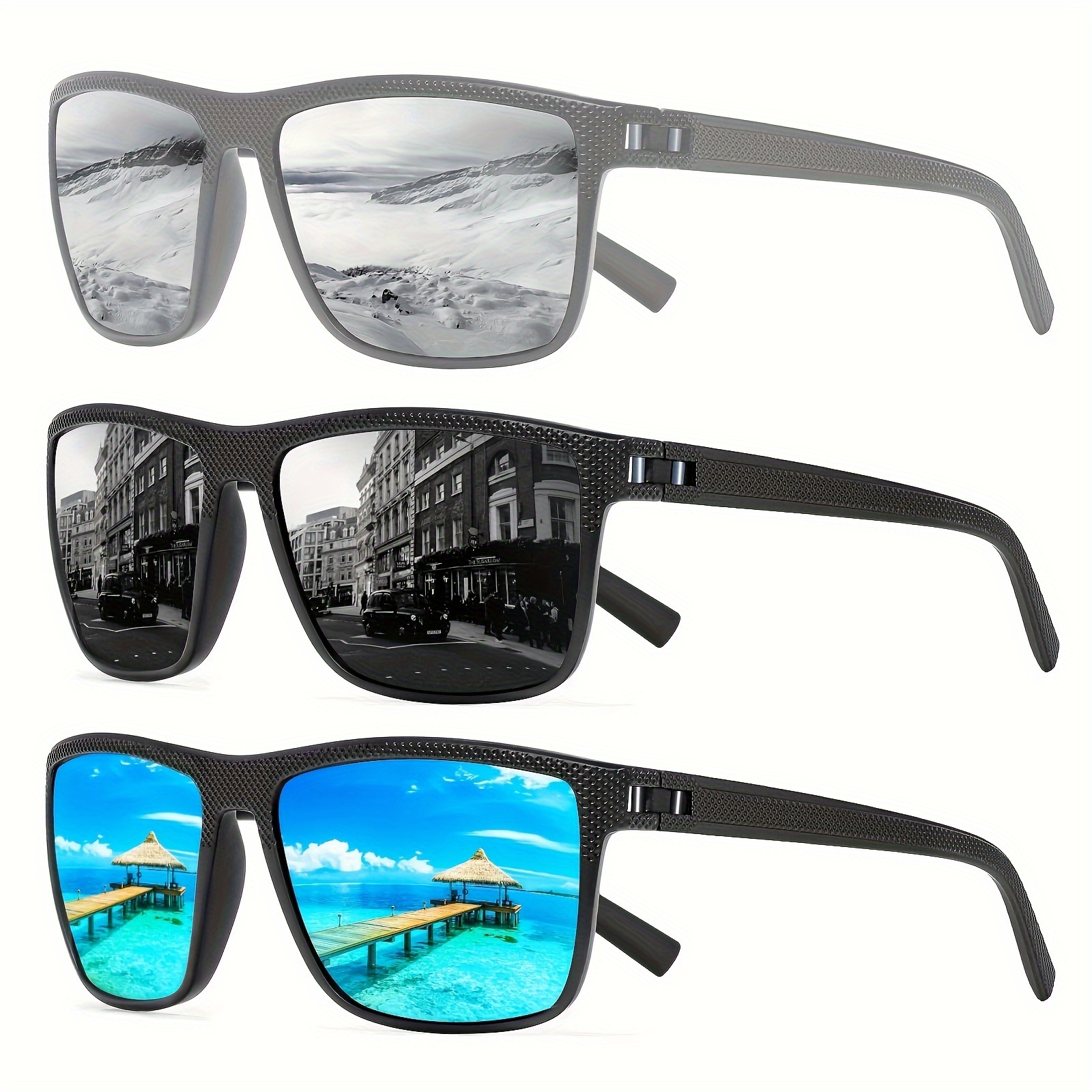

3 Pairs Of Stylish Square Frame Sunglasses - Stylish, Anti-glare And Uv Protective For Men And Women - Ideal For Outdoor Activities, Travel, Driving And Fashion Photography - Ideal Gift Choice