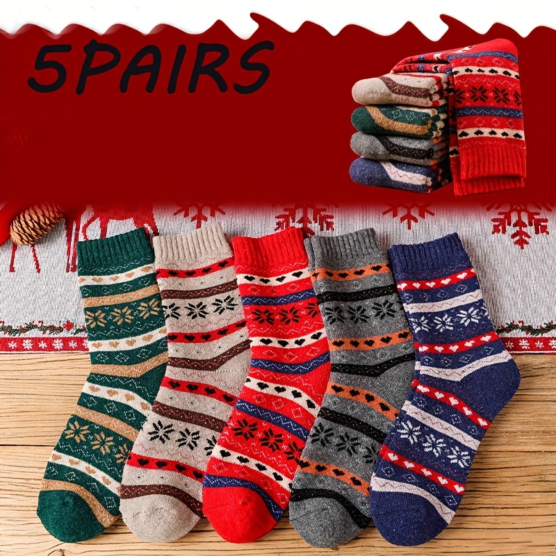 

5 Paires de Chaussettes Épaisses et Douillettes pour Hommes, Chaussettes Tricotées Rétro Confortables, Adaptées pour le Port /Randonnée/Cadeaux de Noël