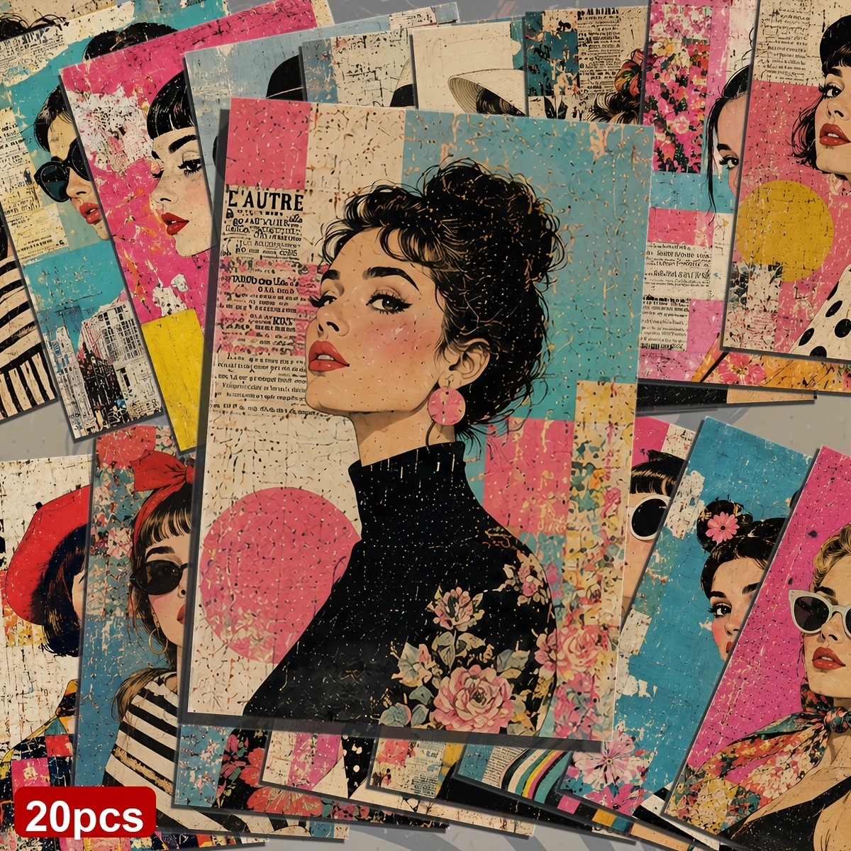TEMU 20-pack Vintage Womans Portraits Postcards - Fixed Size 10x14.5cm Retro Pinup Illustrations, Classic Pinup , Decorative Junk Journal Paper,