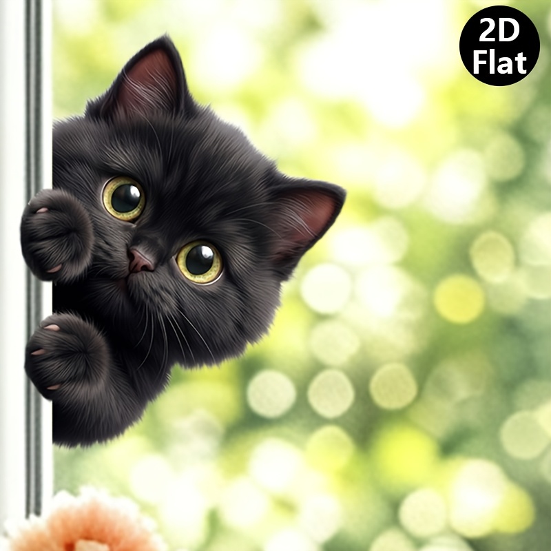 TEMU 1pc 2d Flat Black Cat Peeking Window Sticker, Creative Simulation Kitten Peeking At Window Decorative Sticker, Living Room Bedroom Glass